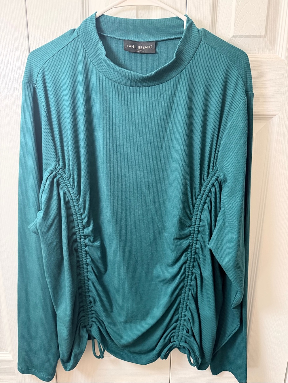 Lane Bryant Teal Side-Ruched Long Sleeve Top